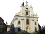 Widok na kościół z ulicy Szewskiej
